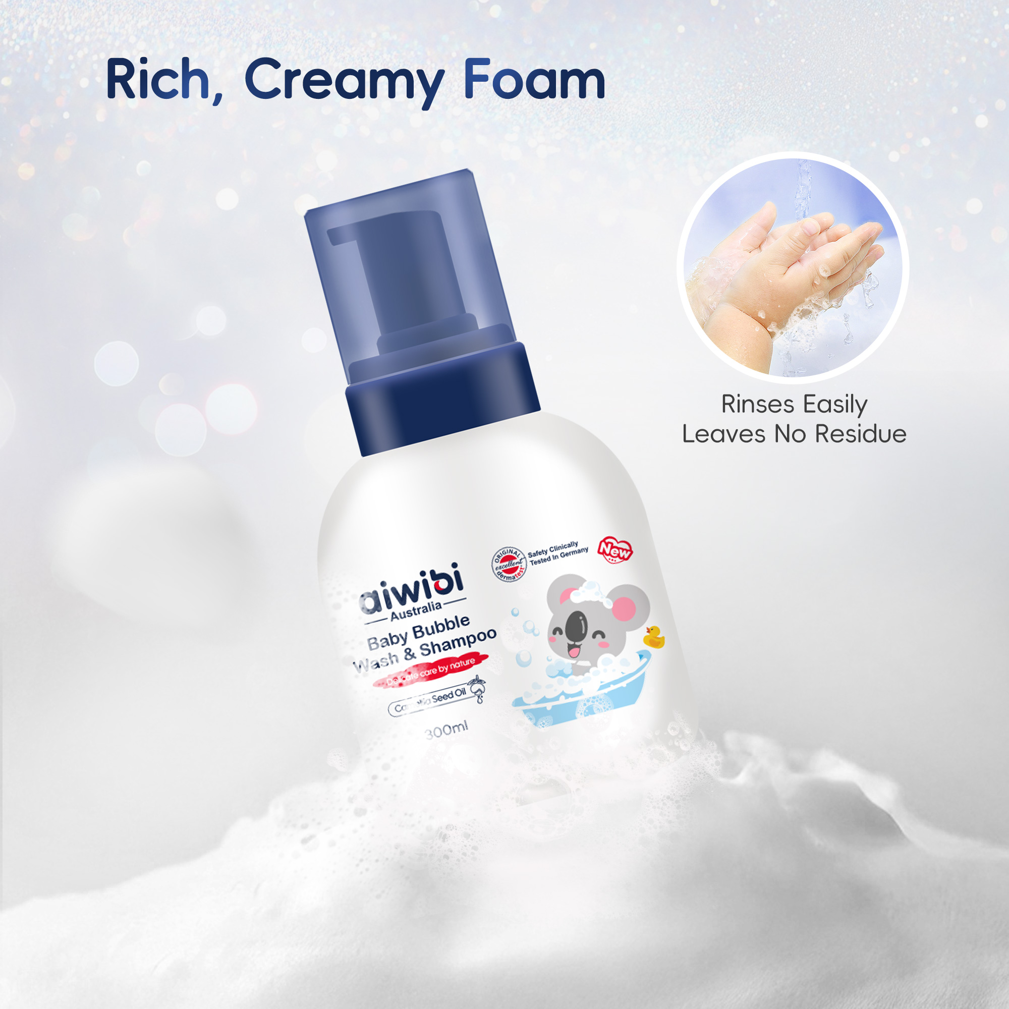 Mousse de douche et shampoing pour bébé (300ml)